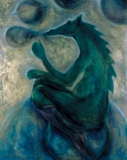 oil & enamel on canvas 3"x2" Blue Dragon