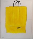 a bag containing the Queen's wig, mixed media on canvas, 121 cm x 153 cm